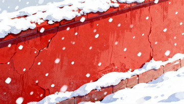 红墙积雪冬日景象