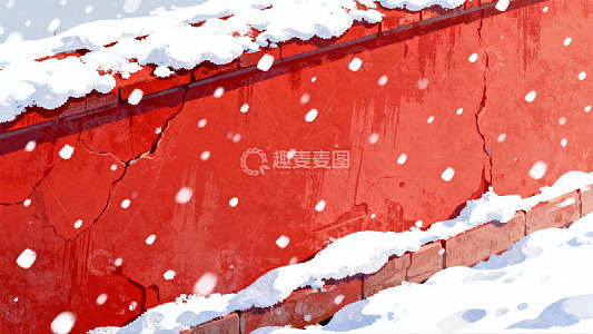 红墙积雪冬日景象