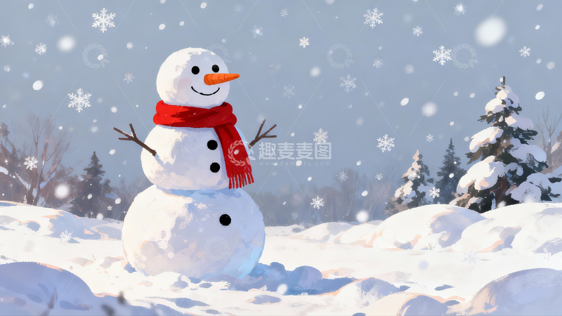 高清大图下载【趣麦麦图】雪地雪人冬日美景