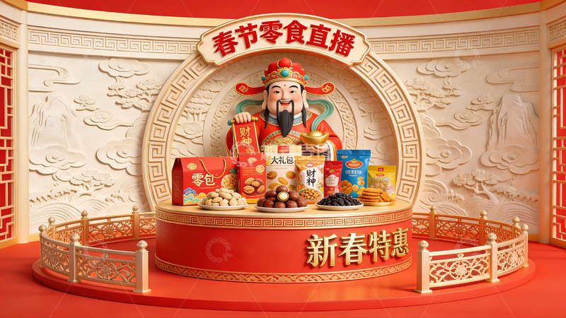 高清大图下载【趣麦麦图】春节零食直播促销场景