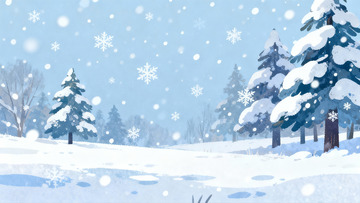 雪落松林静谧冬景