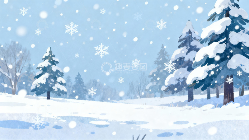 高清大图下载【趣麦麦图】-雪落松林静谧冬景