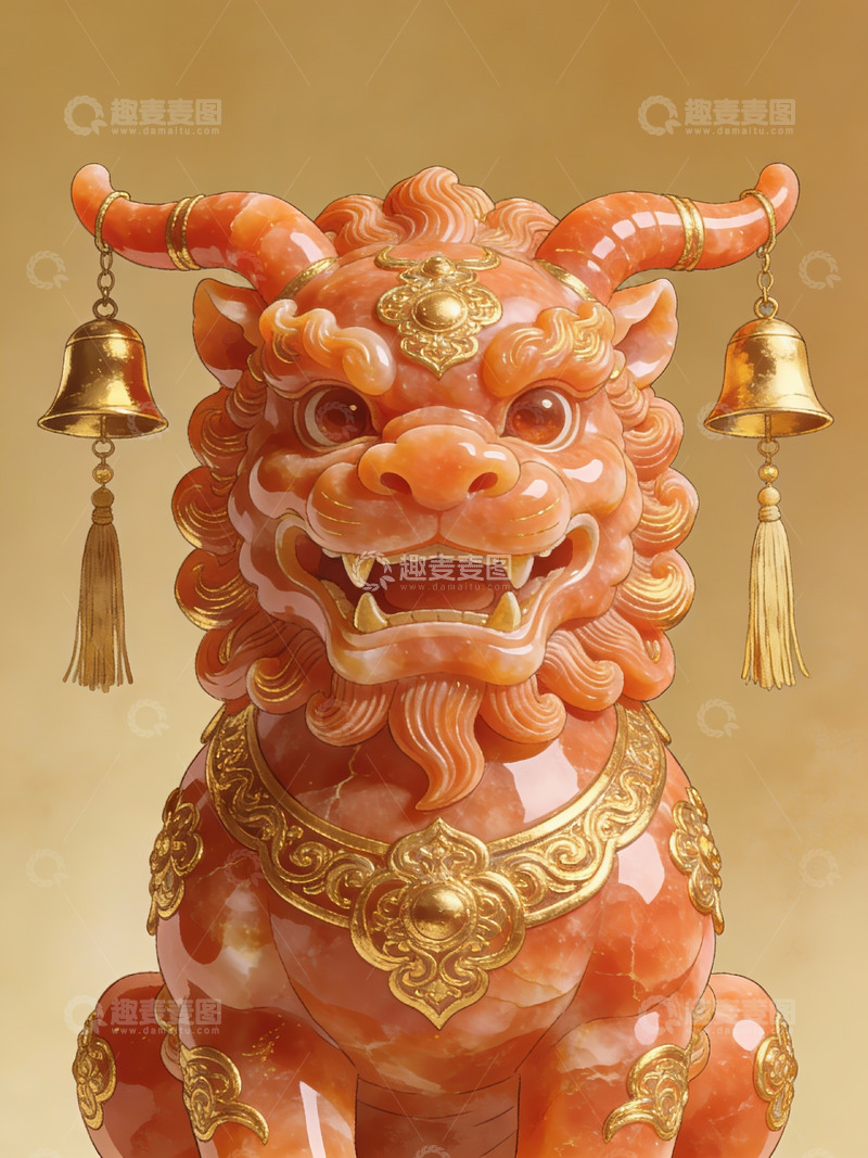 高清大图下载【趣麦麦图】橙色石狮雕像细节特写