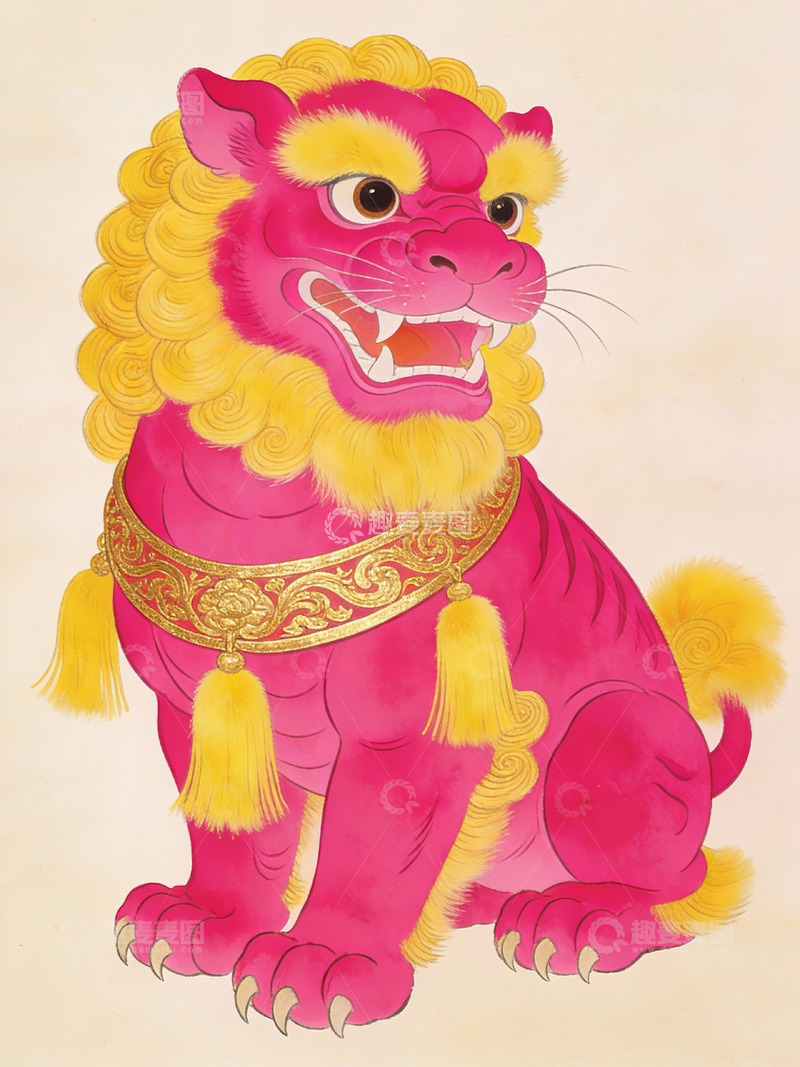 高清大图下载【趣麦麦图】粉红狮子神兽画像