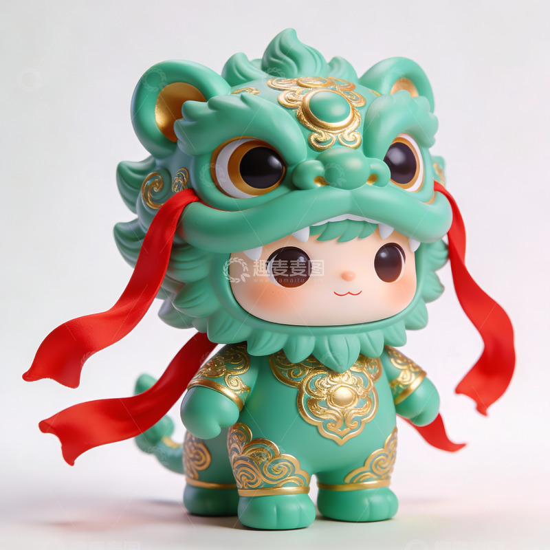 高清大图下载【趣麦麦图】绿色舞狮玩偶可爱造型