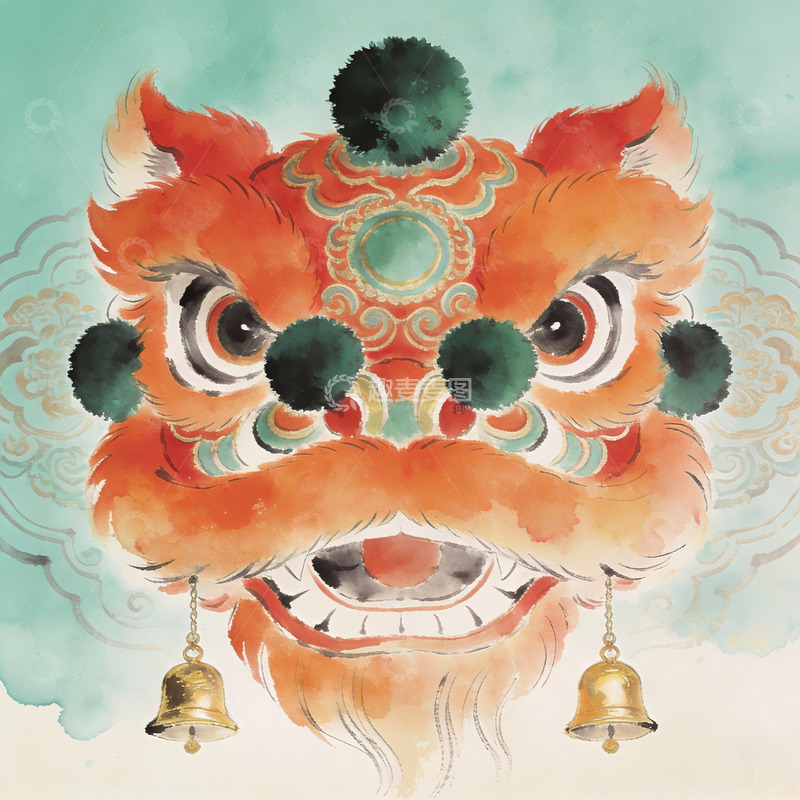 高清大图下载【趣麦麦图】色彩斑斓的舞狮头艺术画