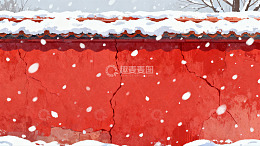 红墙雪景古建筑一角