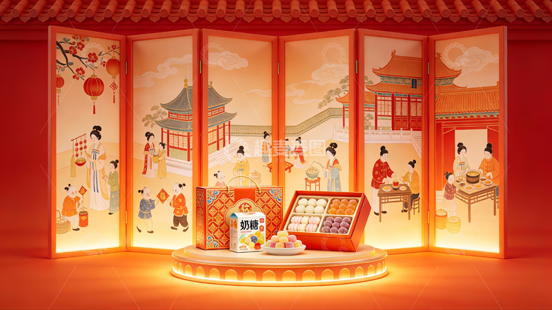 高清大图下载【趣麦麦图】传统节日场景中的糕点展示