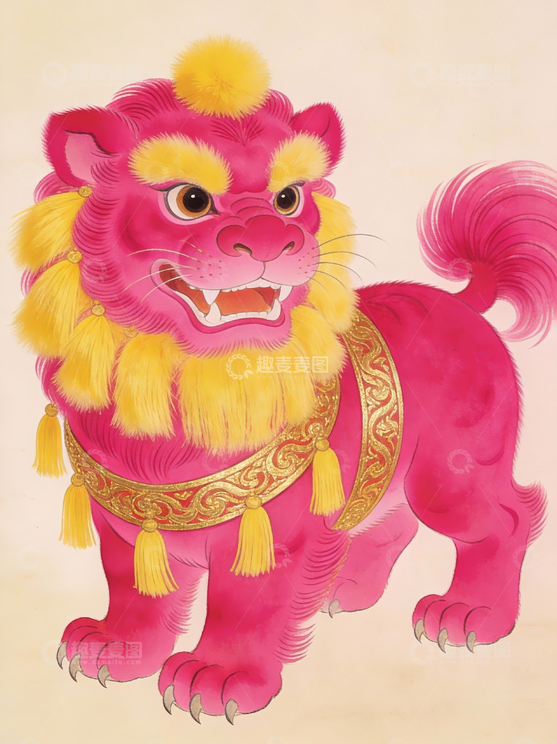 高清大图下载【趣麦麦图】粉红狮子神兽画像