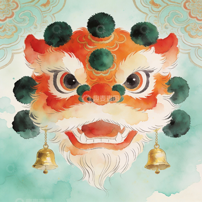 高清大图下载【趣麦麦图】色彩斑斓的舞狮头像艺术画