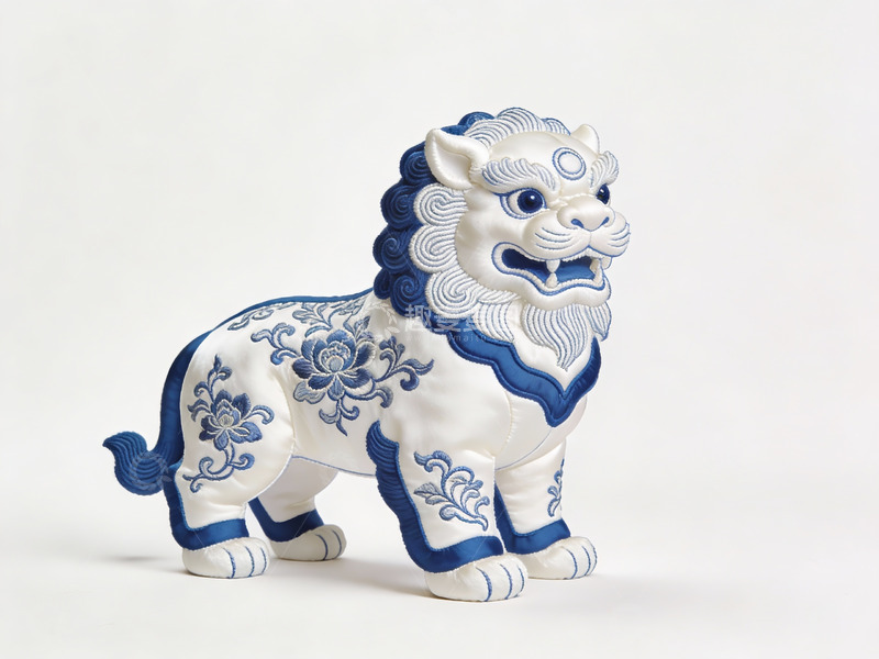高清大图下载【趣麦麦图】蓝白绣花狮子摆件