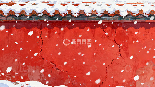红墙雪景古建筑一角