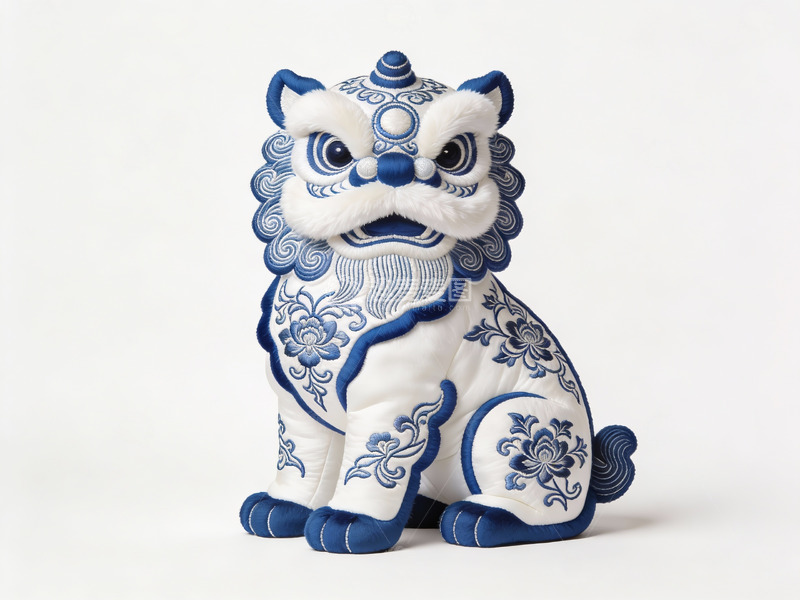 高清大图下载【趣麦麦图】蓝白绣花狮子玩偶静物
