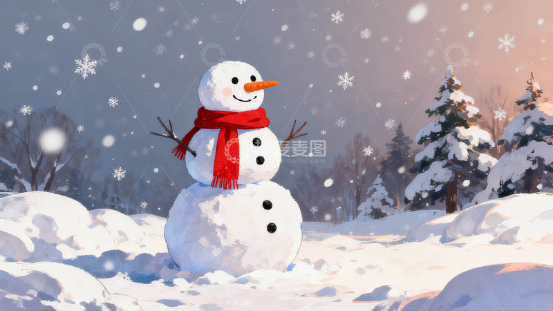 高清大图下载【趣麦麦图】雪地雪人冬日美景