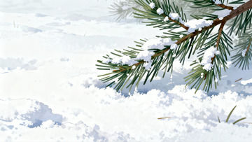 雪覆松枝冬日静景