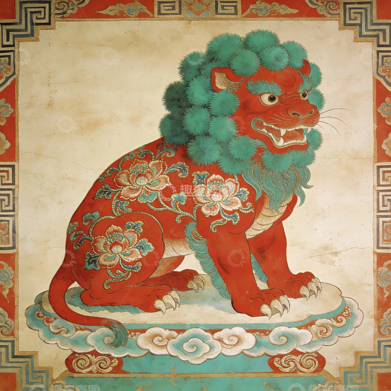 高清大图下载【趣麦麦图】中国传统瑞兽壁画艺术