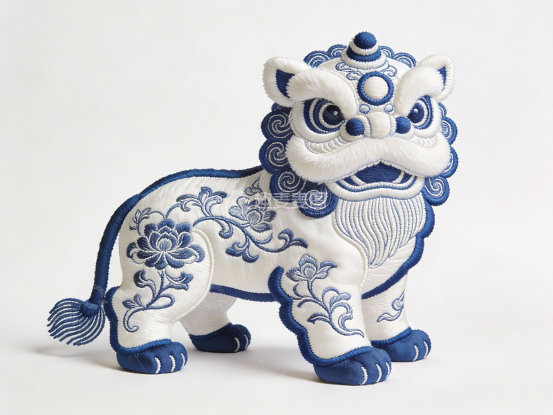 高清大图下载【趣麦麦图】蓝白刺绣狮子摆件精致典雅