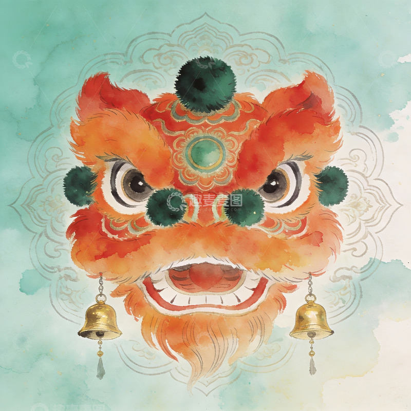 高清大图下载【趣麦麦图】中国传统舞狮头像艺术画