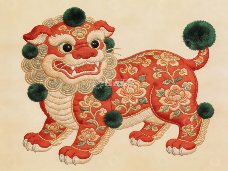 高清大图下载【趣麦麦图】精美刺绣瑞兽图案
