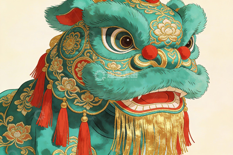 高清大图下载【趣麦麦图】中国传统舞狮头饰特写