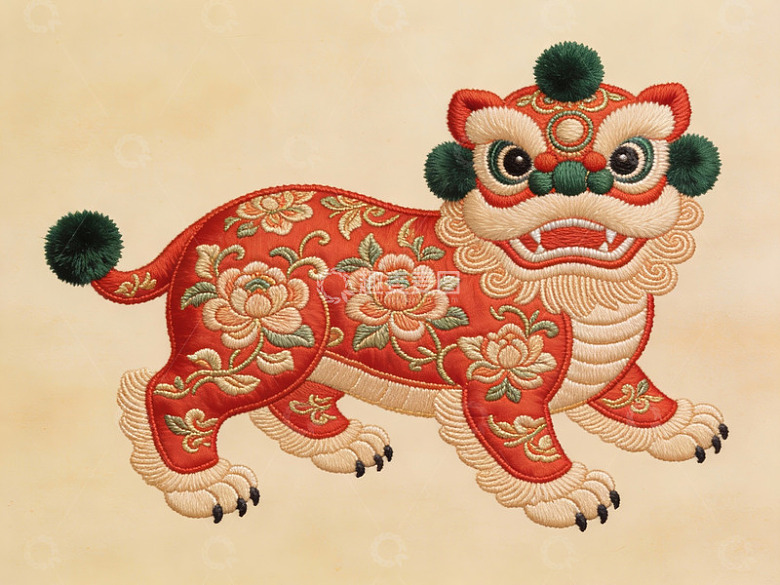中国传统舞狮刺绣图案