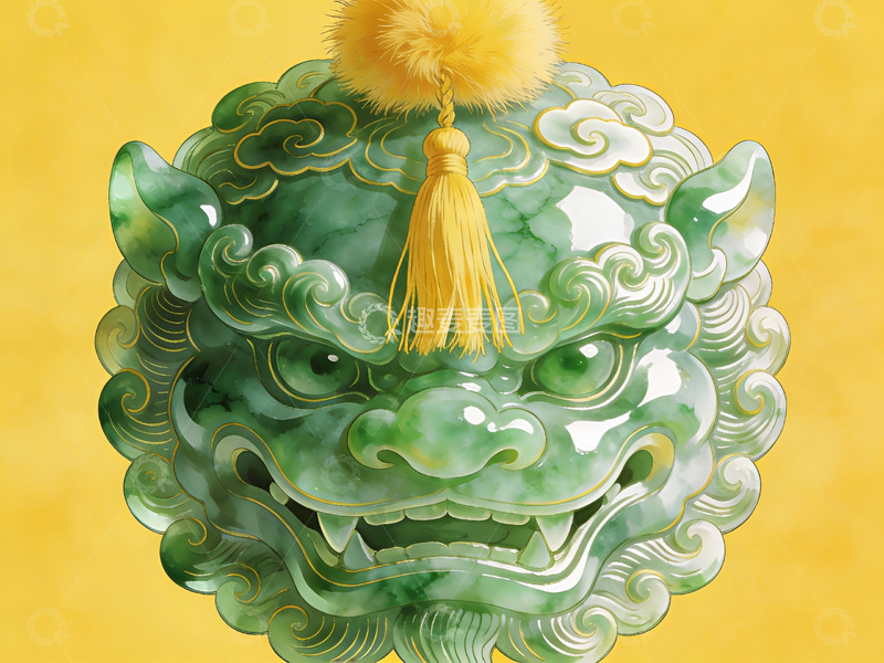 高清大图下载【趣麦麦图】绿色玉雕狮子头特写