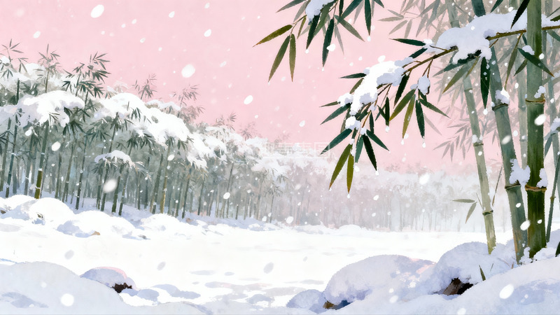 高清大图下载【趣麦麦图】雪竹图冬日竹林雪景