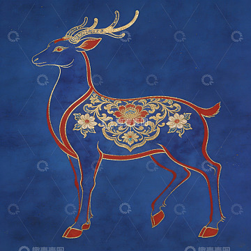 蓝色背景金色鹿纹图案艺术画