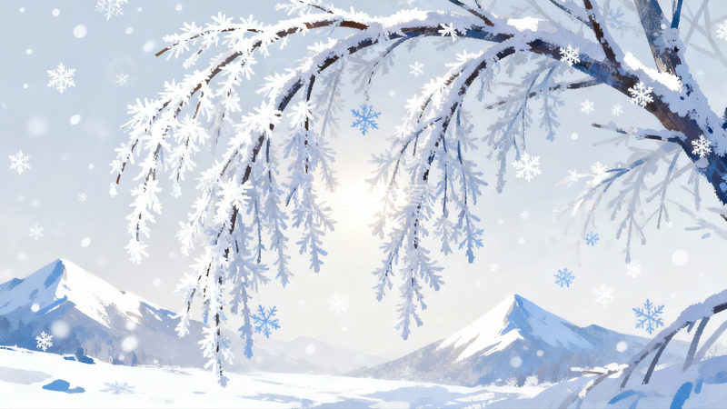 高清大图下载【趣麦麦图】雪覆树枝雪山美景