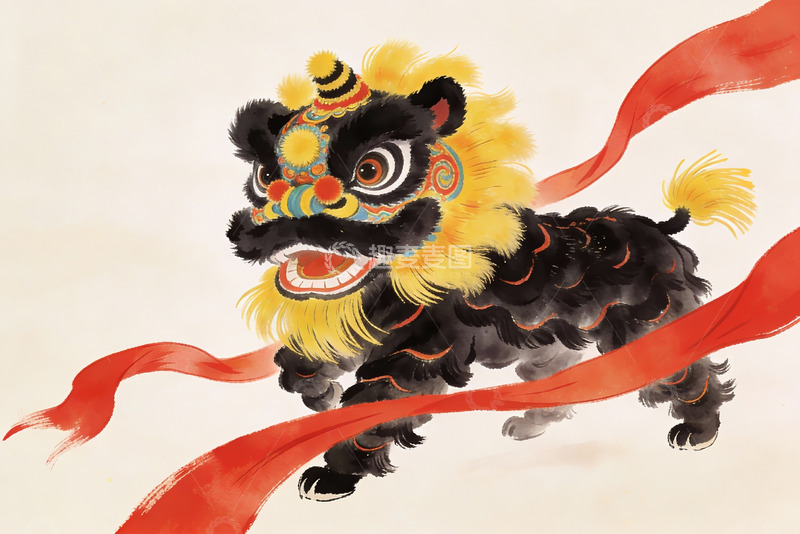 高清大图下载【趣麦麦图】中国传统舞狮艺术插画