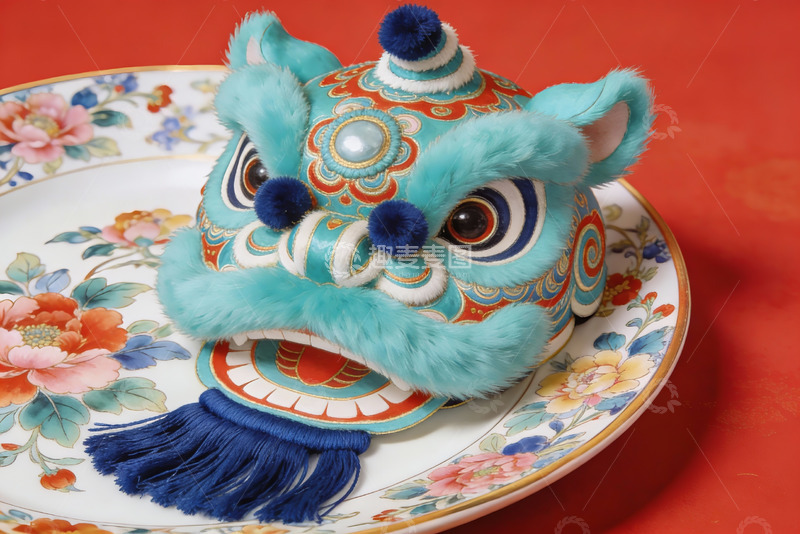 高清大图下载【趣麦麦图】色彩鲜艳的舞狮头摆件