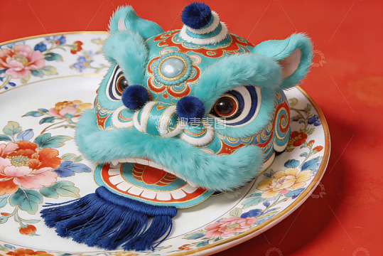 色彩鲜艳的舞狮头摆件