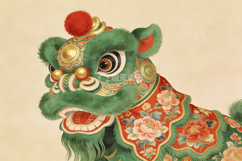 高清大图下载【趣麦麦图】中国传统舞狮头饰艺术画