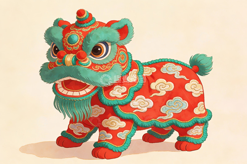高清大图下载【趣麦麦图】色彩鲜艳的舞狮形象插画