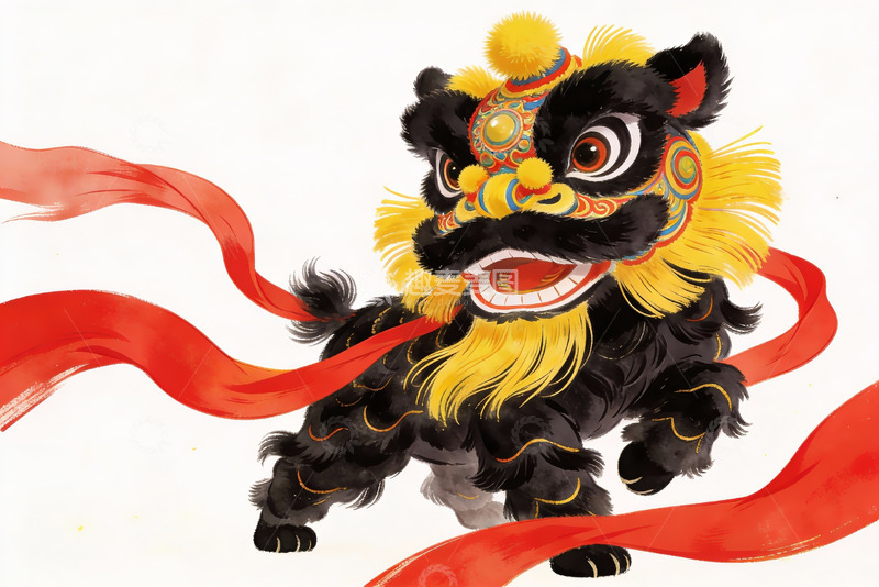 高清大图下载【趣麦麦图】色彩鲜艳的舞狮艺术插画