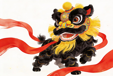 色彩鲜艳的舞狮艺术插画