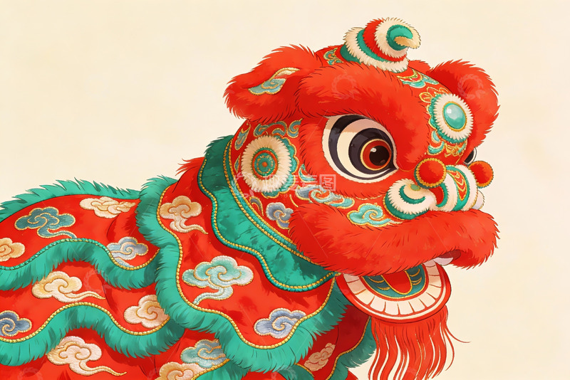 高清大图下载【趣麦麦图】色彩鲜艳的舞狮头特写