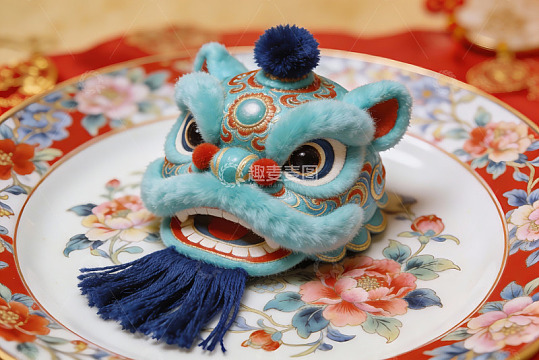 色彩鲜艳的舞狮头摆件