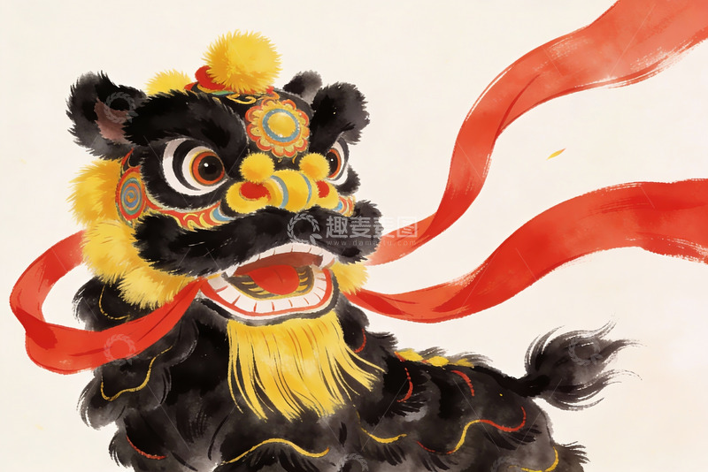 高清大图下载【趣麦麦图】中国传统舞狮艺术插画