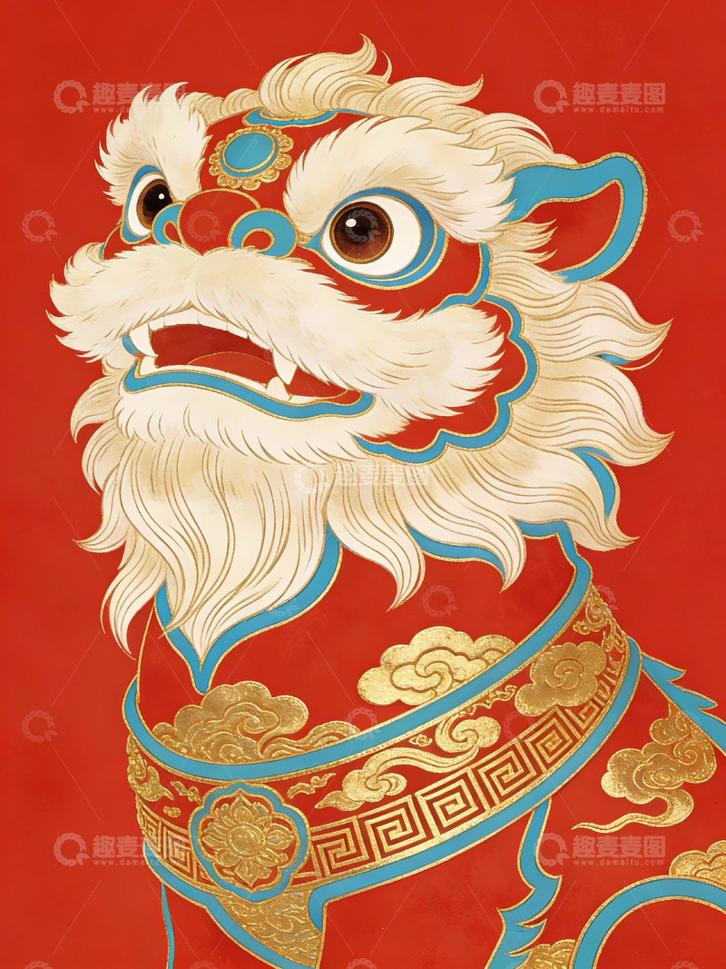 高清大图下载【趣麦麦图】红色背景下的祥云瑞兽图案