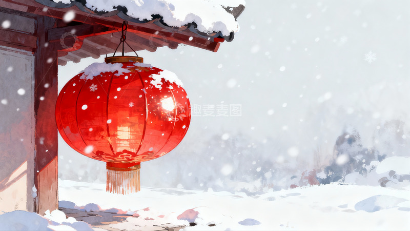 高清大图下载【趣麦麦图】雪中红灯笼古建筑
