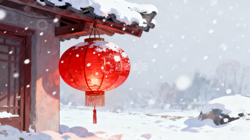 高清大图下载【趣麦麦图】雪中红灯笼古建筑