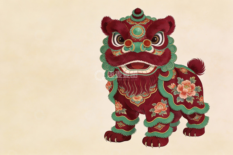 高清大图下载【趣麦麦图】色彩鲜艳的舞狮艺术插画