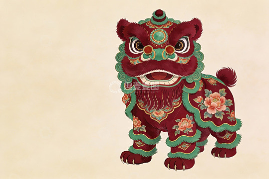 色彩鲜艳的舞狮艺术插画