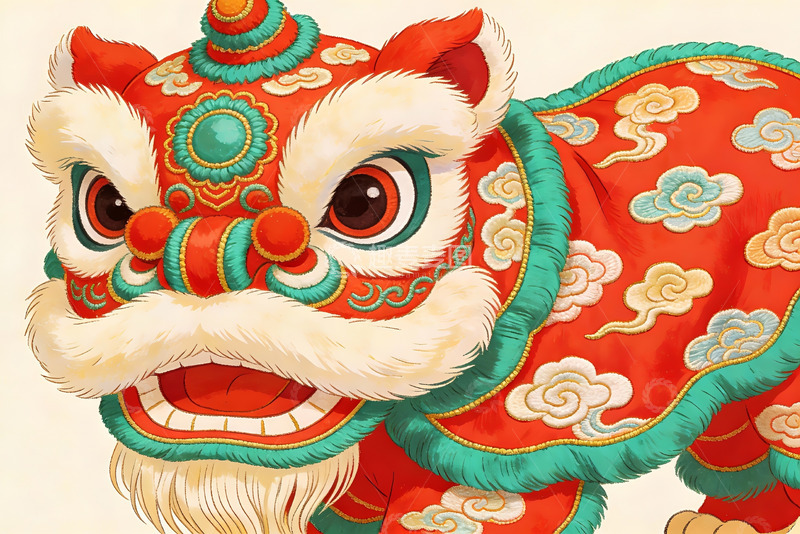 高清大图下载【趣麦麦图】色彩鲜艳的舞狮头像特写