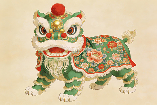 色彩鲜艳的舞狮艺术插画