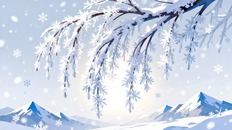 高清大图下载【趣麦麦图】雪覆树枝与雪山美景