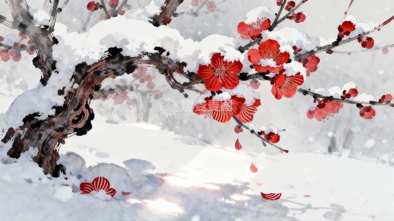 高清大图下载【趣麦麦图】雪中红梅绽放