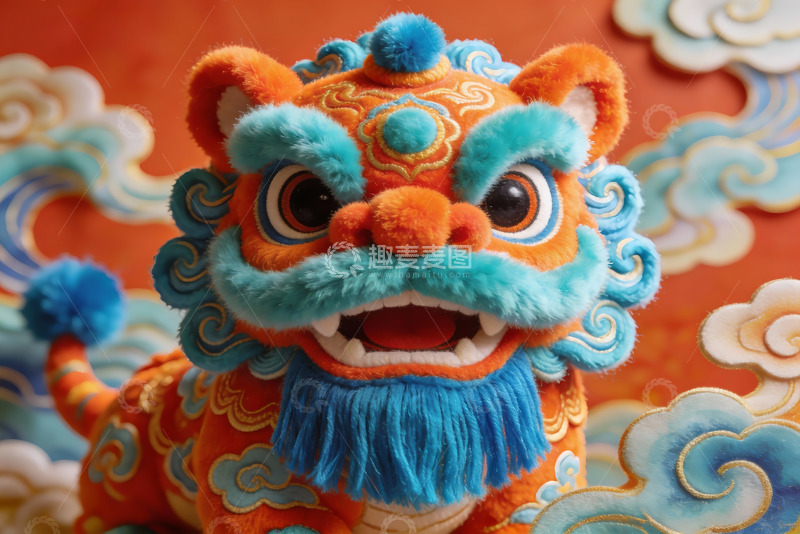高清大图下载【趣麦麦图】-色彩鲜艳的舞狮头特写