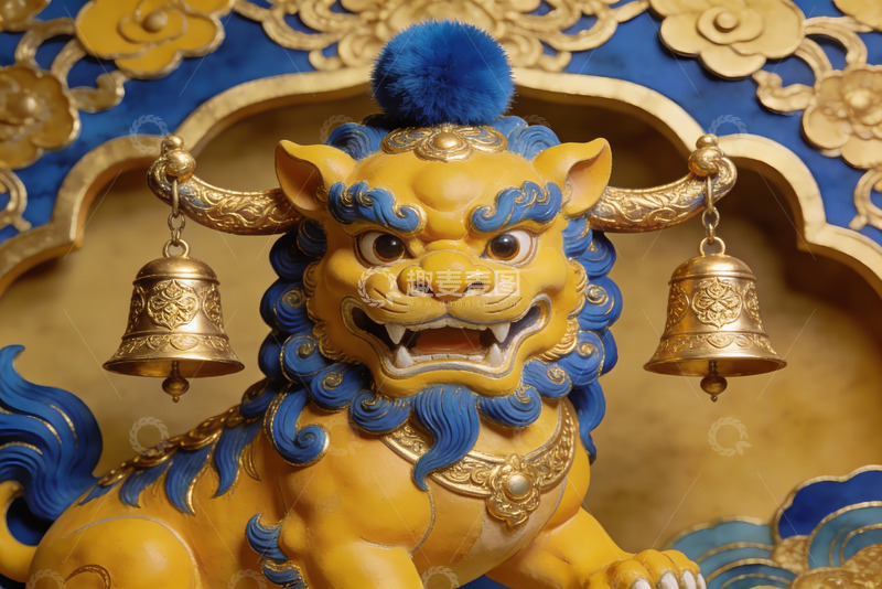 高清大图下载【趣麦麦图】金色神兽雕像细节特写